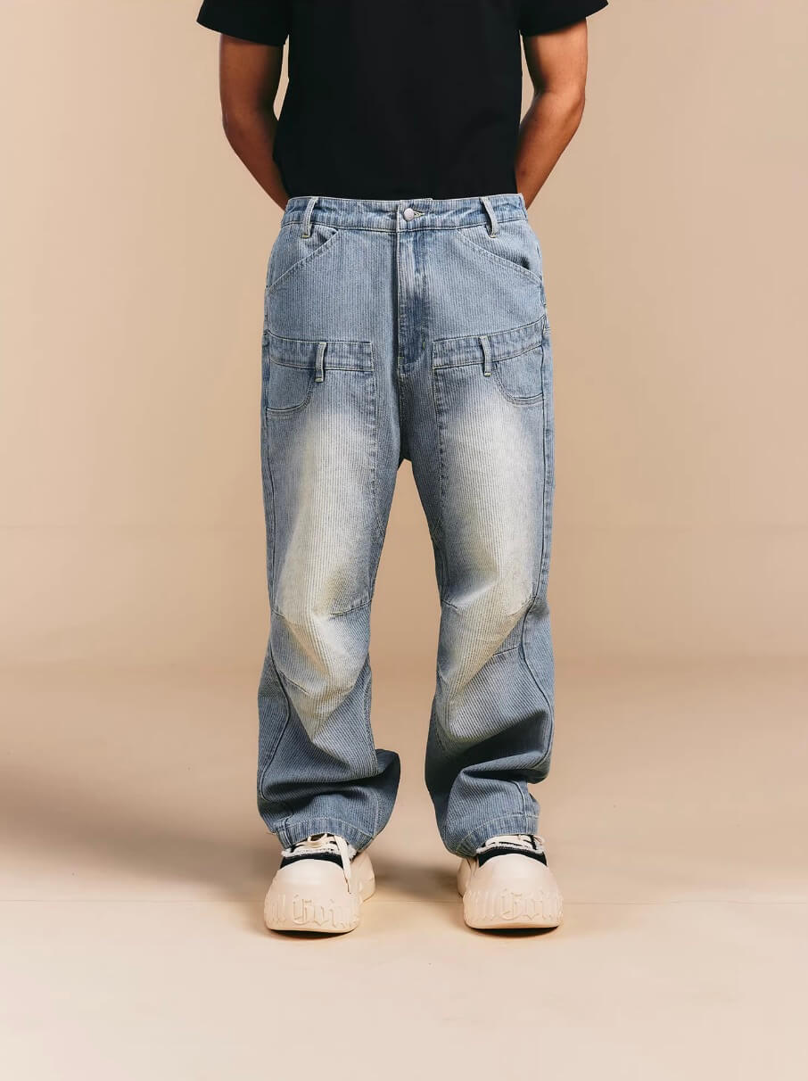 1807 Double Waist Deconstructed Washed Corduroy Jeans
