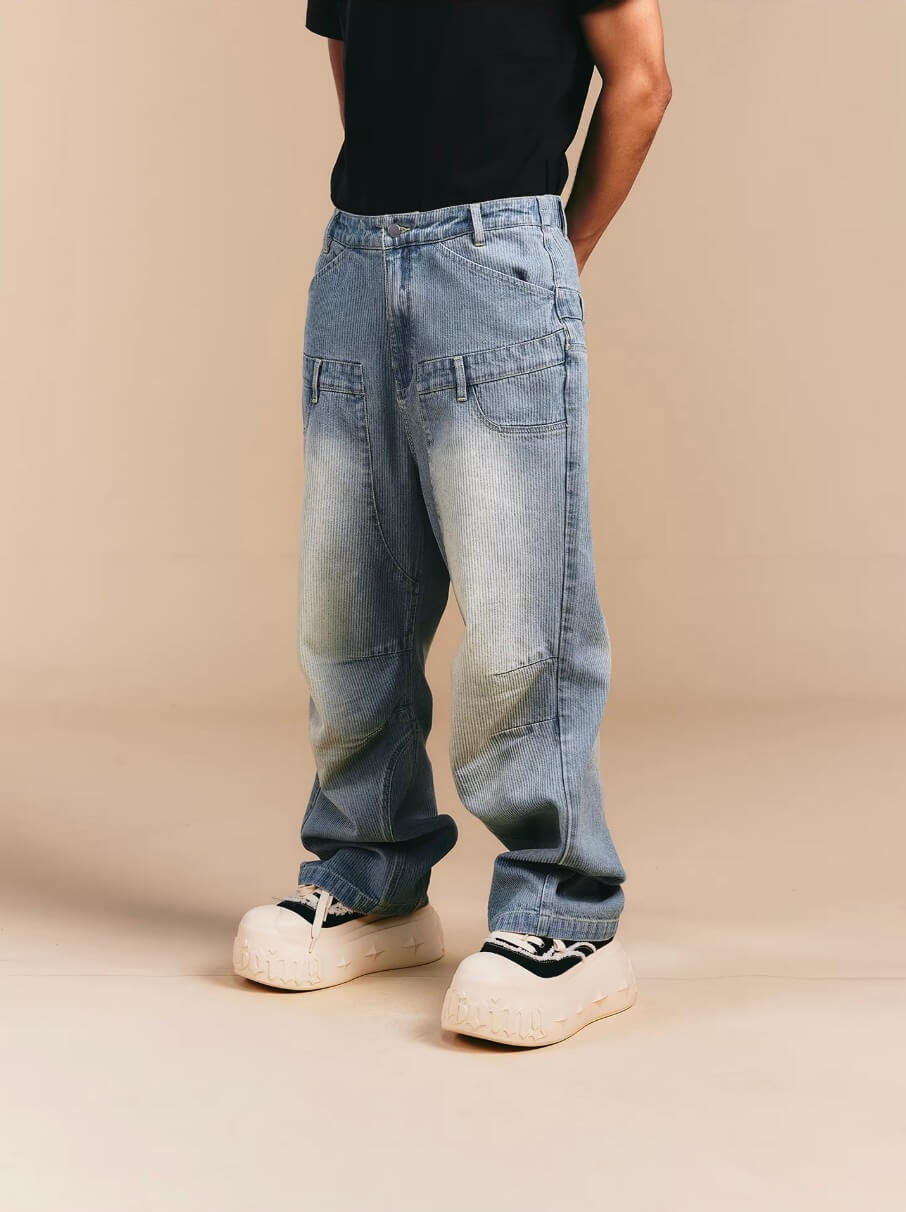1807 Double Waist Deconstructed Washed Corduroy Jeans