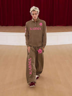 KARMANISTIC Embroidered Printed Long Sleeve Polo Shirt