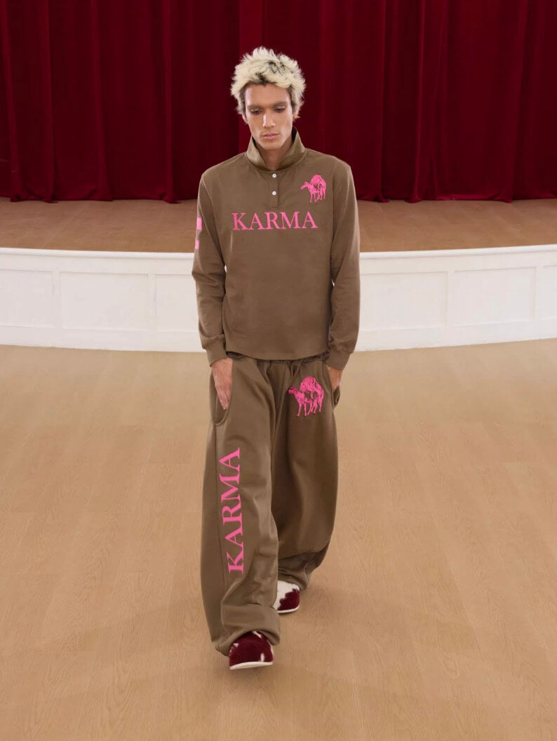 KARMANISTIC Embroidered Printed Long Sleeve Polo Shirt