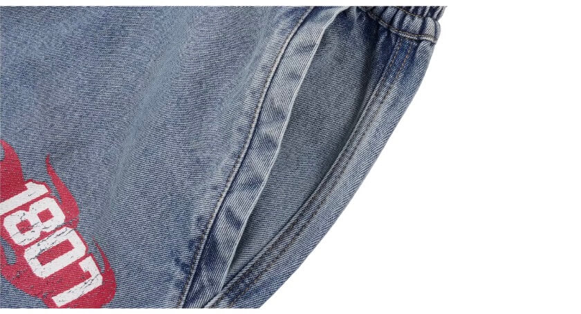 1807 Racing Crackle Print Washed Baggy Jeans