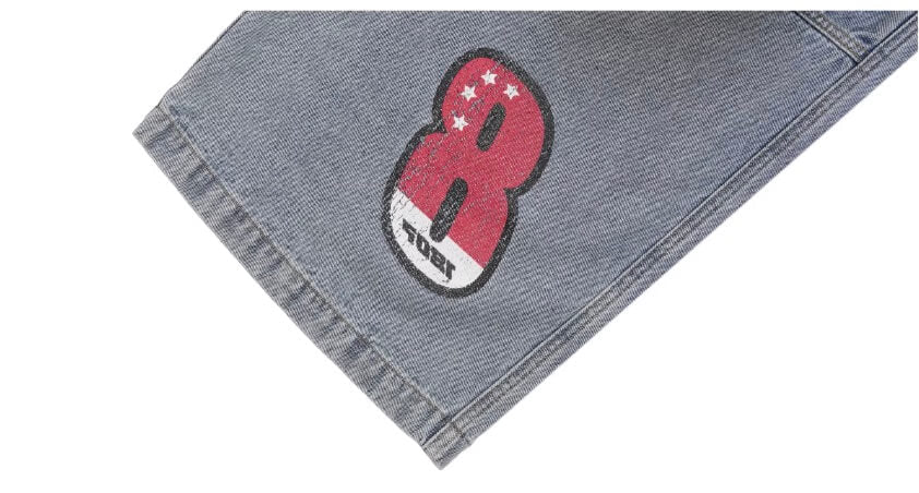 1807 Racing Crackle Print Washed Baggy Jeans