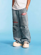 1807 Racing Crackle Print Washed Baggy Jeans