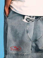 1807 Racing Crackle Print Washed Baggy Jeans