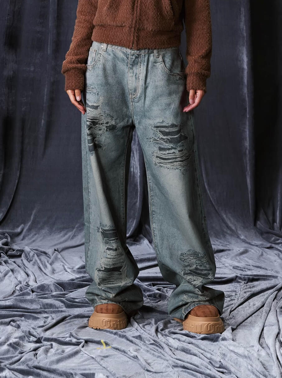 1807 Digital Denim Print Baggy Jeans