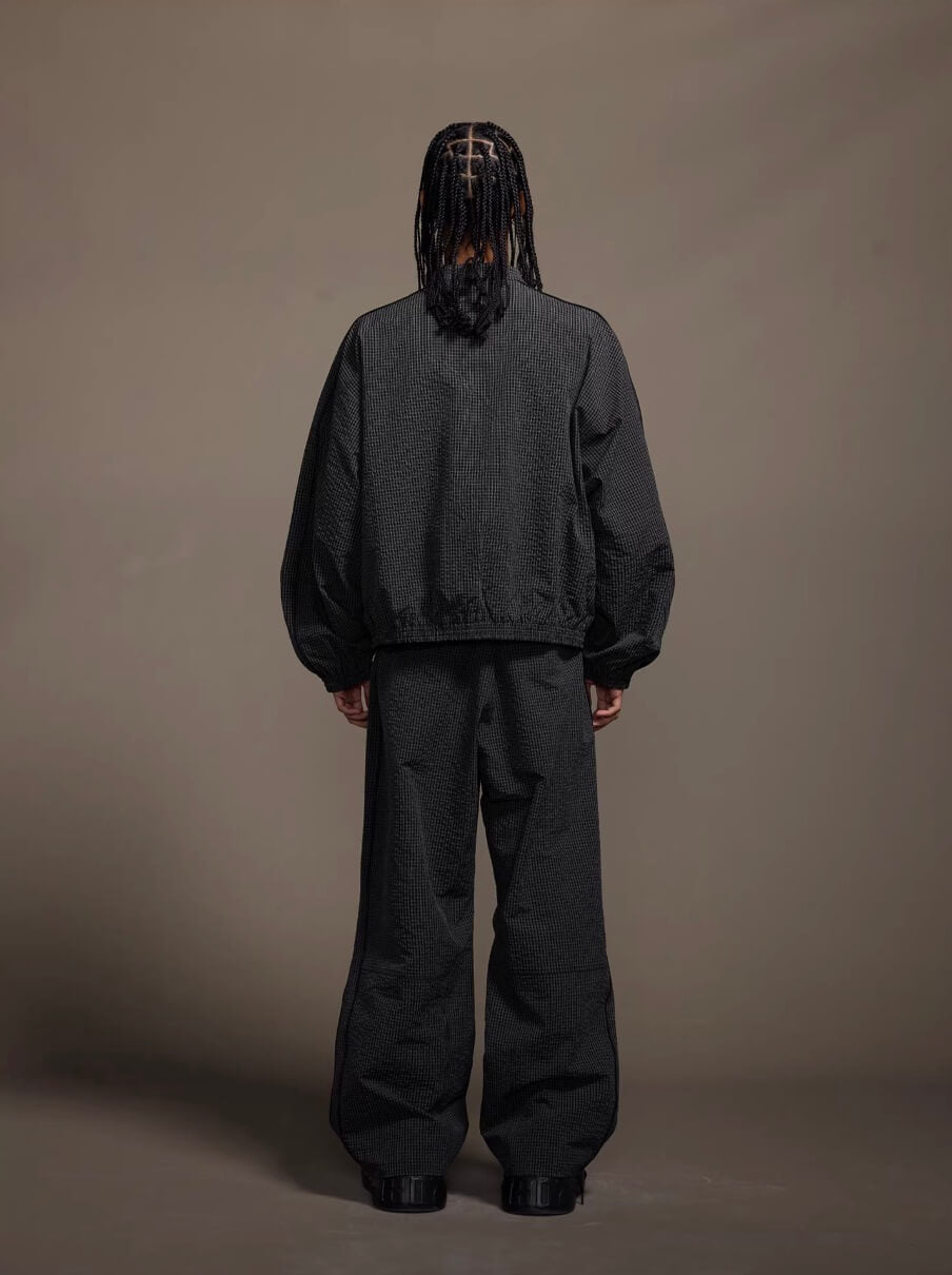 1807 Textured Plaid Wide Track Pants