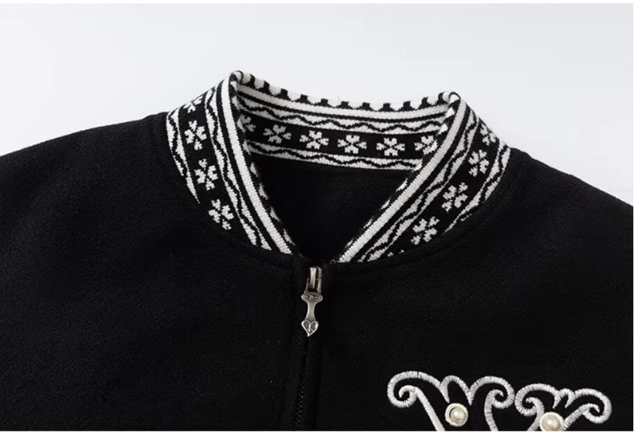 YADcrew 3D Embroidered Pearl Varsity Jacket