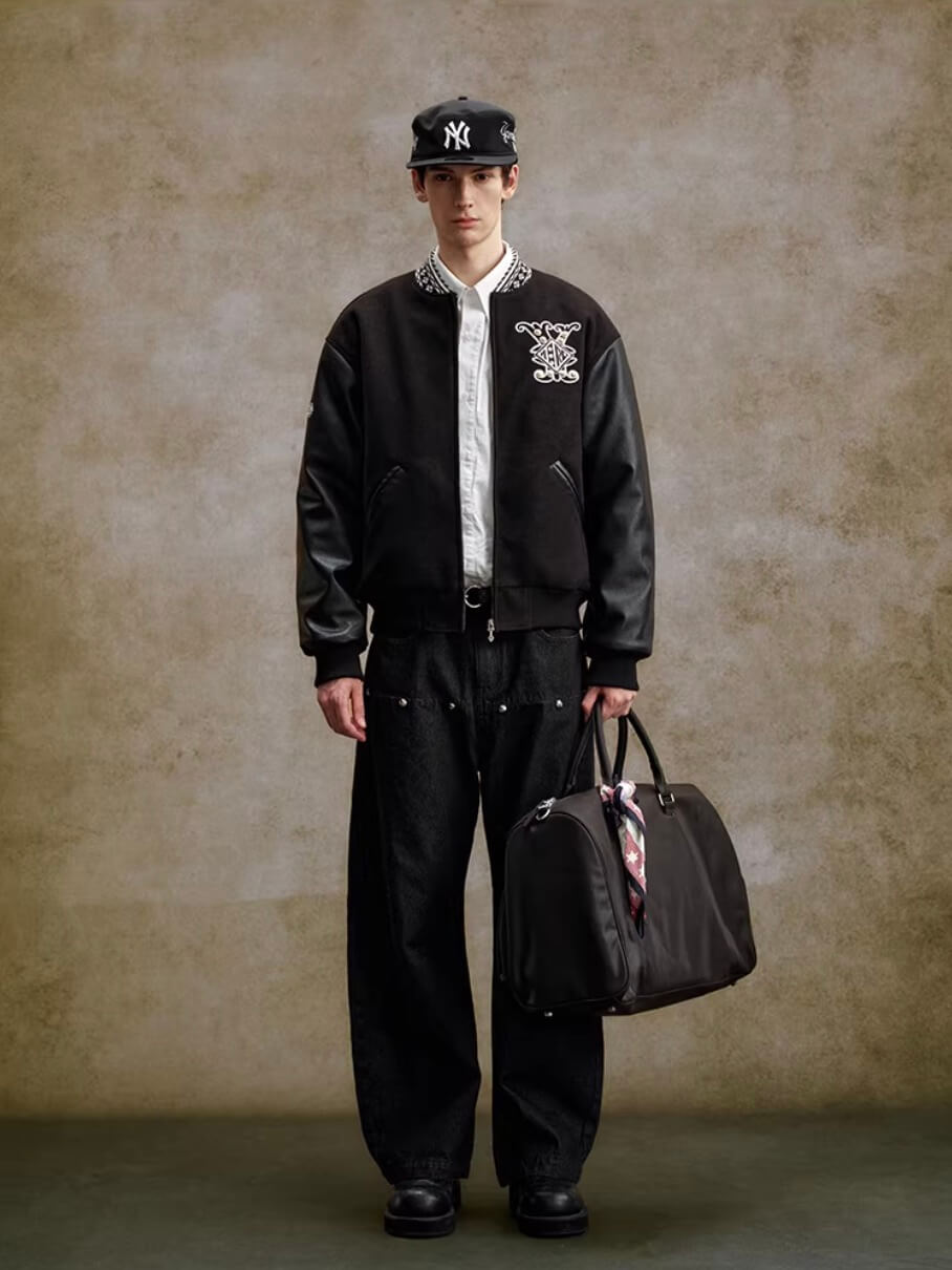 YADcrew 3D Embroidered Pearl Varsity Jacket