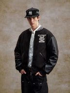 YADcrew 3D Embroidered Pearl Varsity Jacket