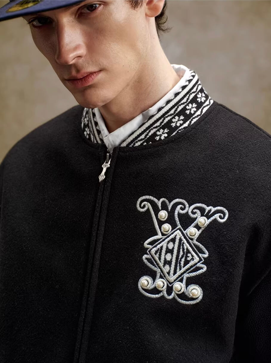 YADcrew 3D Embroidered Pearl Varsity Jacket