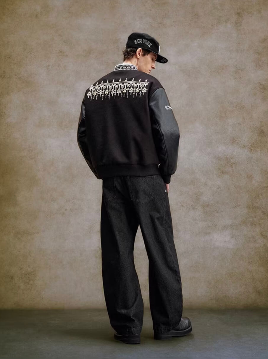 YADcrew 3D Embroidered Pearl Varsity Jacket
