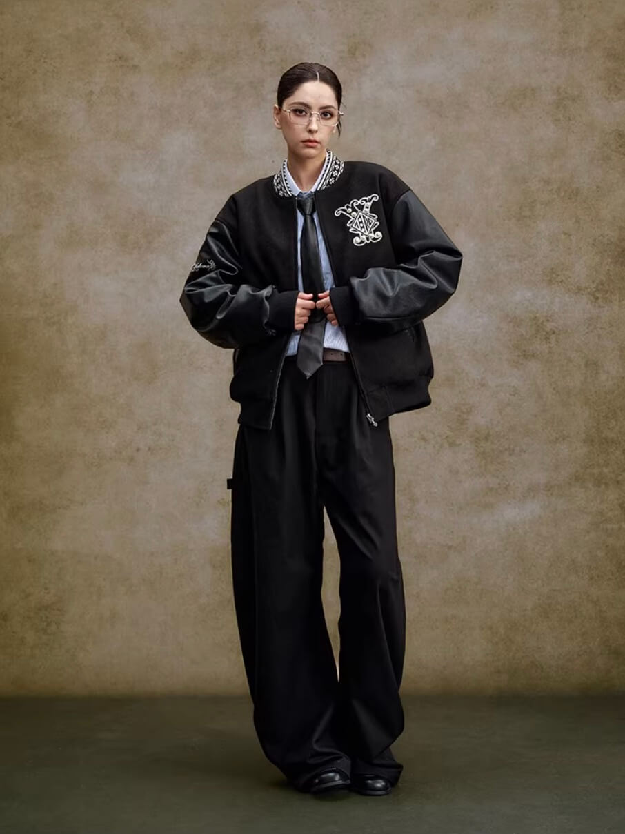 YADcrew 3D Embroidered Pearl Varsity Jacket