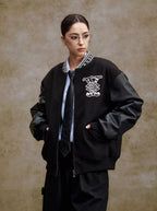 YADcrew 3D Embroidered Pearl Varsity Jacket