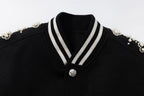 YADcrew Pearl Studded Metal Button Varsity Jacket