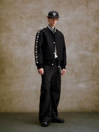 YADcrew Pearl Studded Metal Button Varsity Jacket