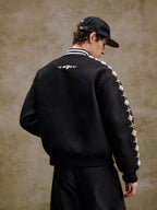 YADcrew Pearl Studded Metal Button Varsity Jacket