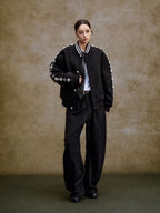 YADcrew Pearl Studded Metal Button Varsity Jacket