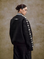YADcrew Pearl Studded Metal Button Varsity Jacket