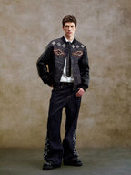 YADcrew Pearl Studded Ethnic Varsity Jacket