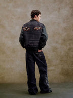 YADcrew Pearl Studded Ethnic Varsity Jacket