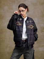 YADcrew Pearl Studded Ethnic Varsity Jacket