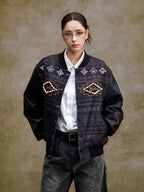 YADcrew Pearl Studded Ethnic Varsity Jacket