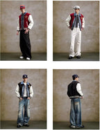 YADcrew Pearl Studded Digital Denim Varsity Jacket
