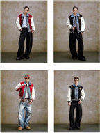 YADcrew Pearl Studded Digital Denim Varsity Jacket