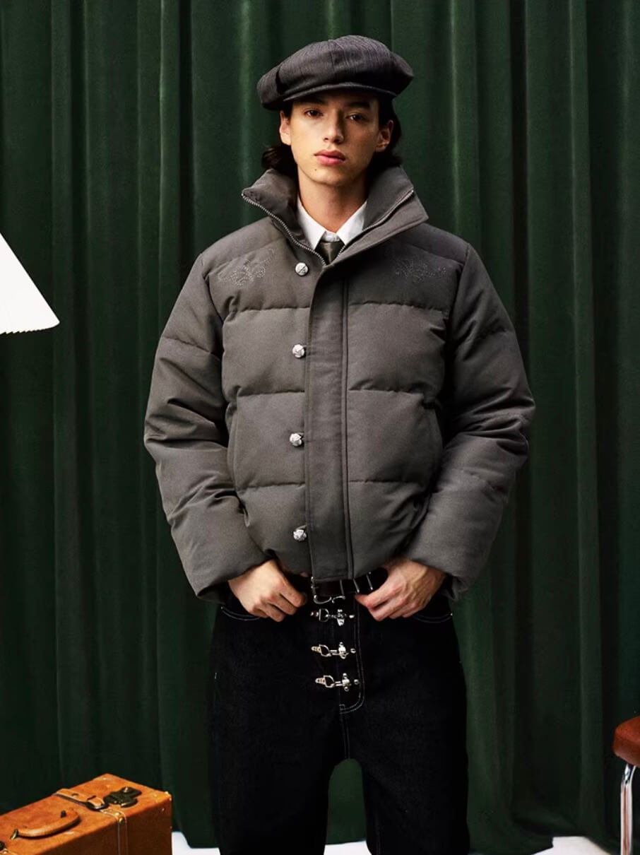 YADcrew Decorative Snap Button Puffer Jacket