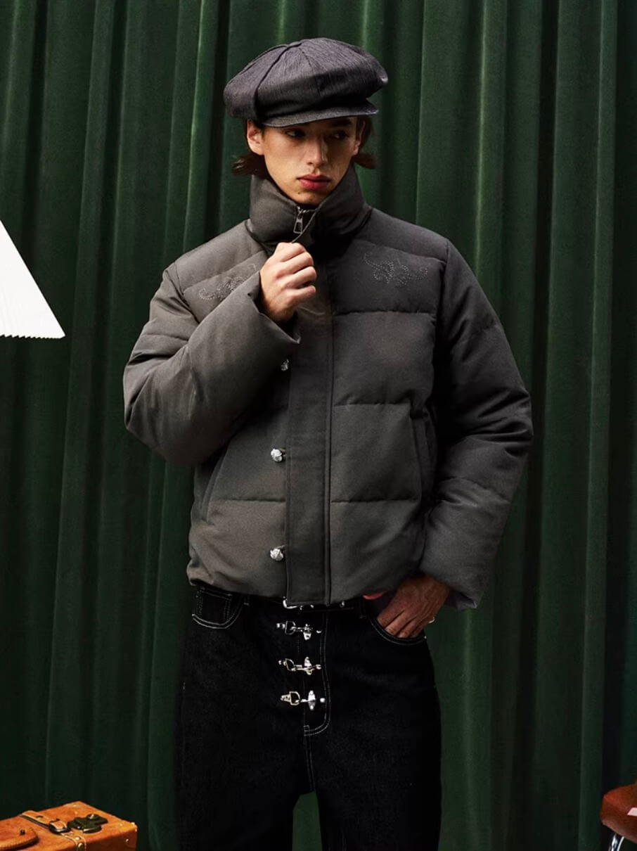 YADcrew Decorative Snap Button Puffer Jacket
