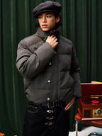 YADcrew Decorative Snap Button Puffer Jacket