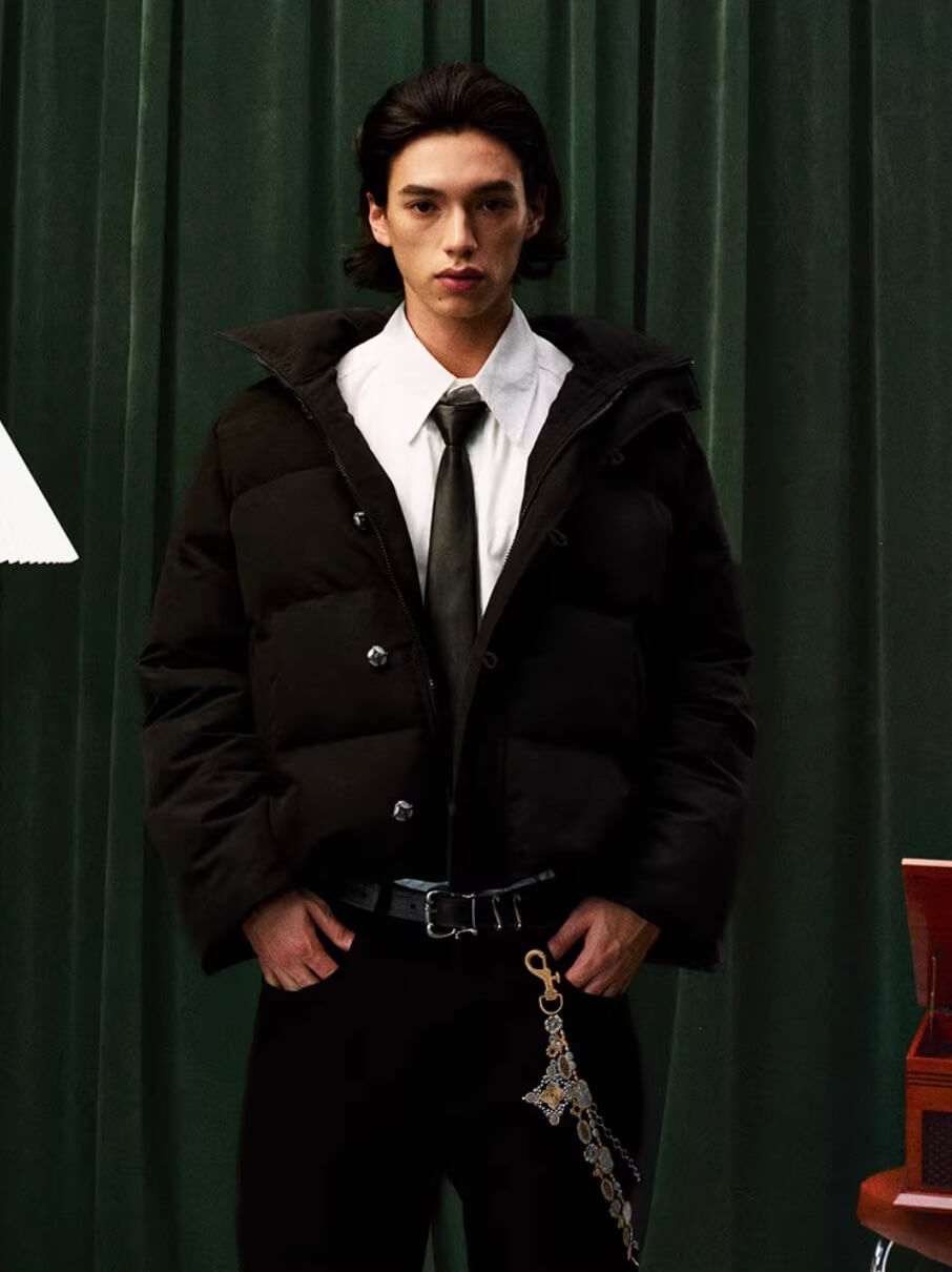 YADcrew Decorative Snap Button Puffer Jacket