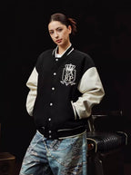 YADcrew x BIPOLAR Embroidered Pearl Beaded Varsity Jacket