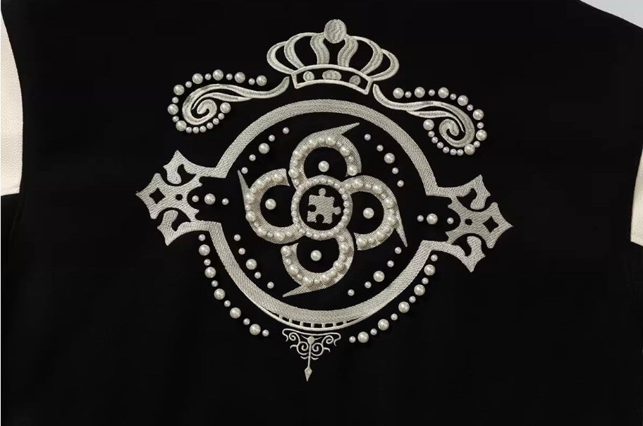 YADcrew x BIPOLAR Embroidered Pearl Beaded Varsity Jacket