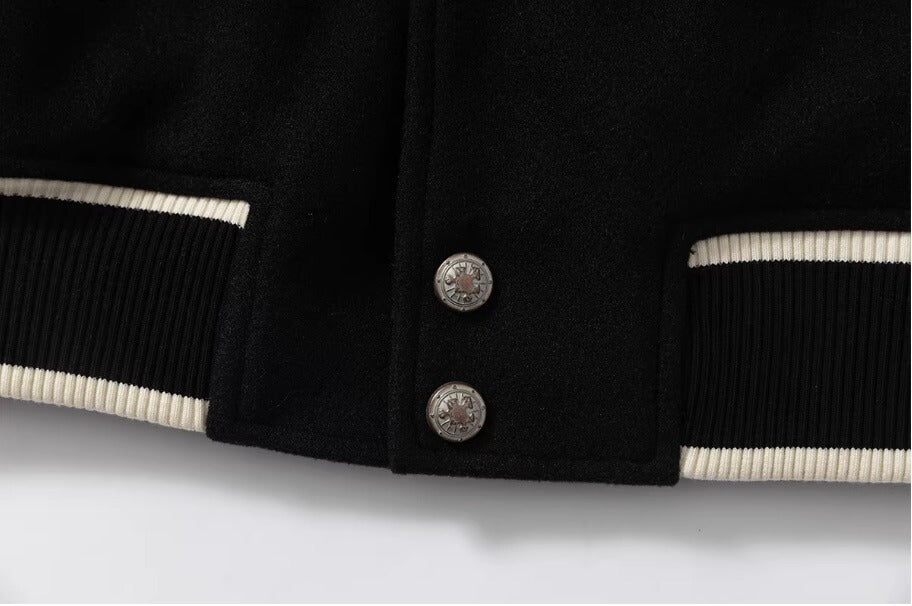 YADcrew x BIPOLAR Embroidered Pearl Beaded Varsity Jacket