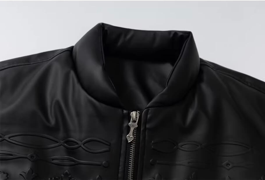 YADcrew Embossed PU Leather Down Jacket