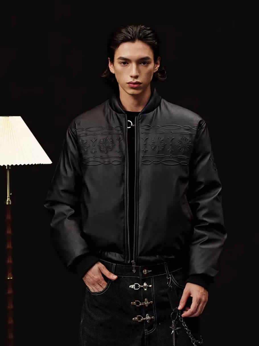 YADcrew Embossed PU Leather Down Jacket