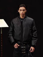 YADcrew Embossed PU Leather Down Jacket