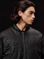 YADcrew Embossed PU Leather Down Jacket