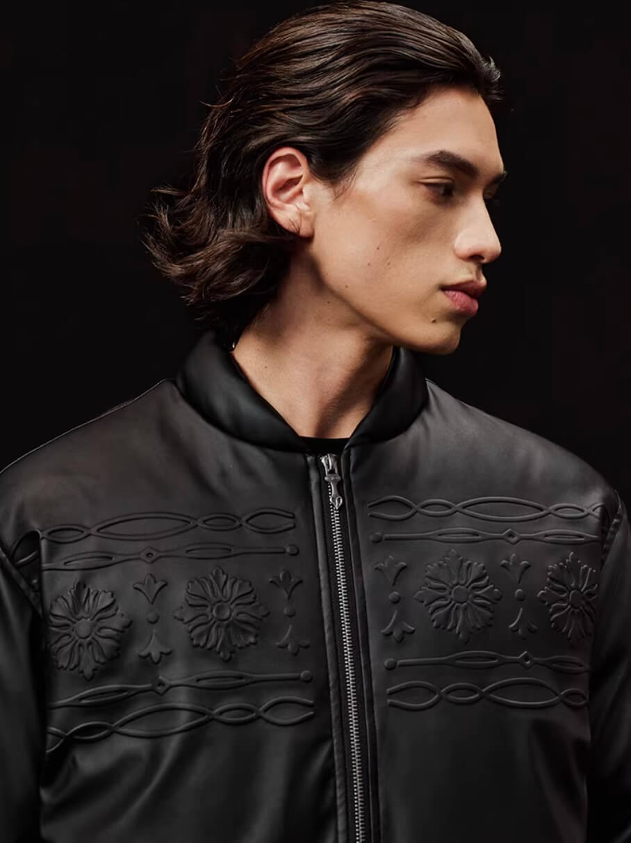 YADcrew Embossed PU Leather Down Jacket