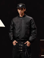 YADcrew Embossed PU Leather Down Jacket
