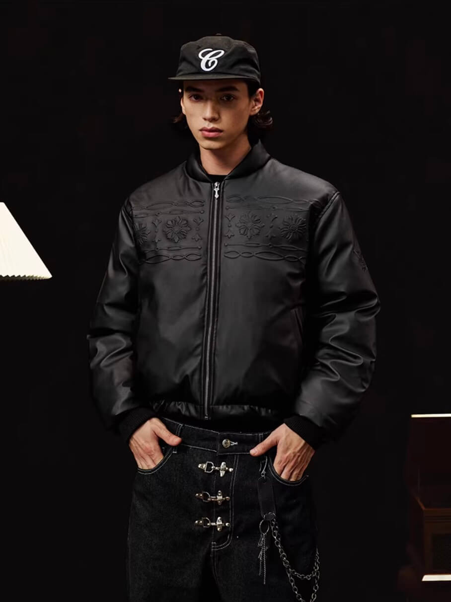YADcrew Embossed PU Leather Down Jacket