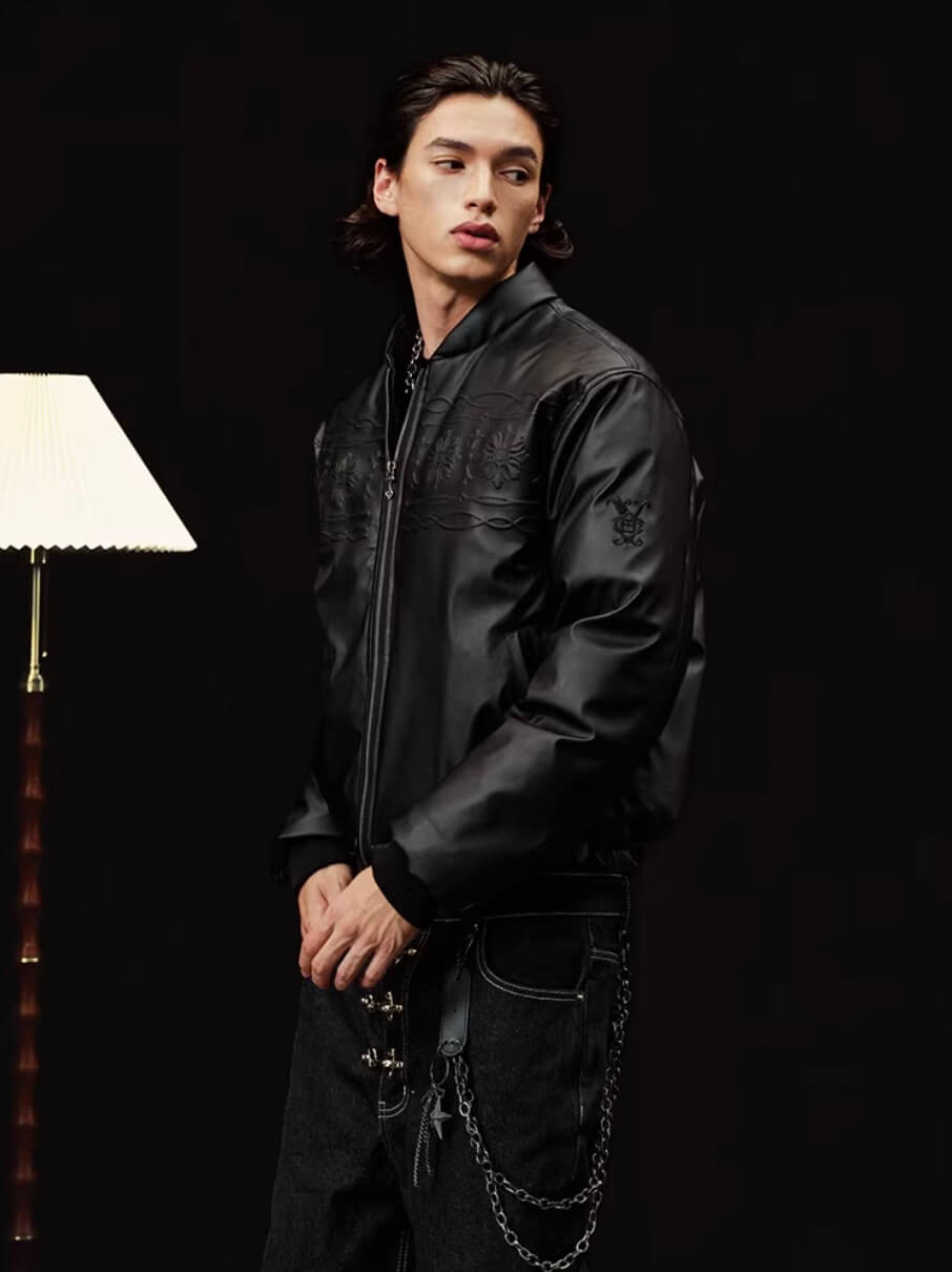 YADcrew Embossed PU Leather Down Jacket