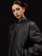 YADcrew Embossed PU Leather Down Jacket