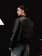 YADcrew Embossed PU Leather Down Jacket