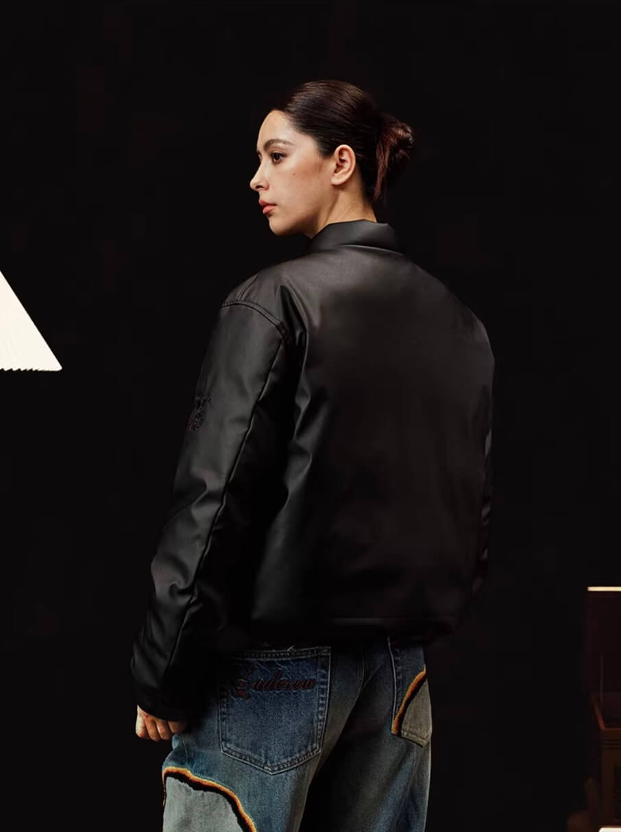 YADcrew Embossed PU Leather Down Jacket