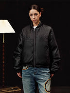 YADcrew Embossed PU Leather Down Jacket
