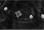 YADcrew Velvet PU Leather Pearl Jewelry Bomber Jacket