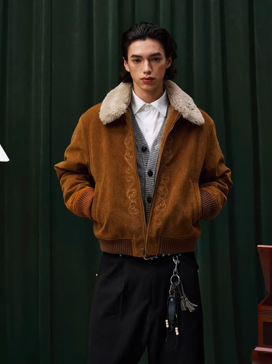 YADcrew Fur Collar Fleece Lined Bomber Jacket
