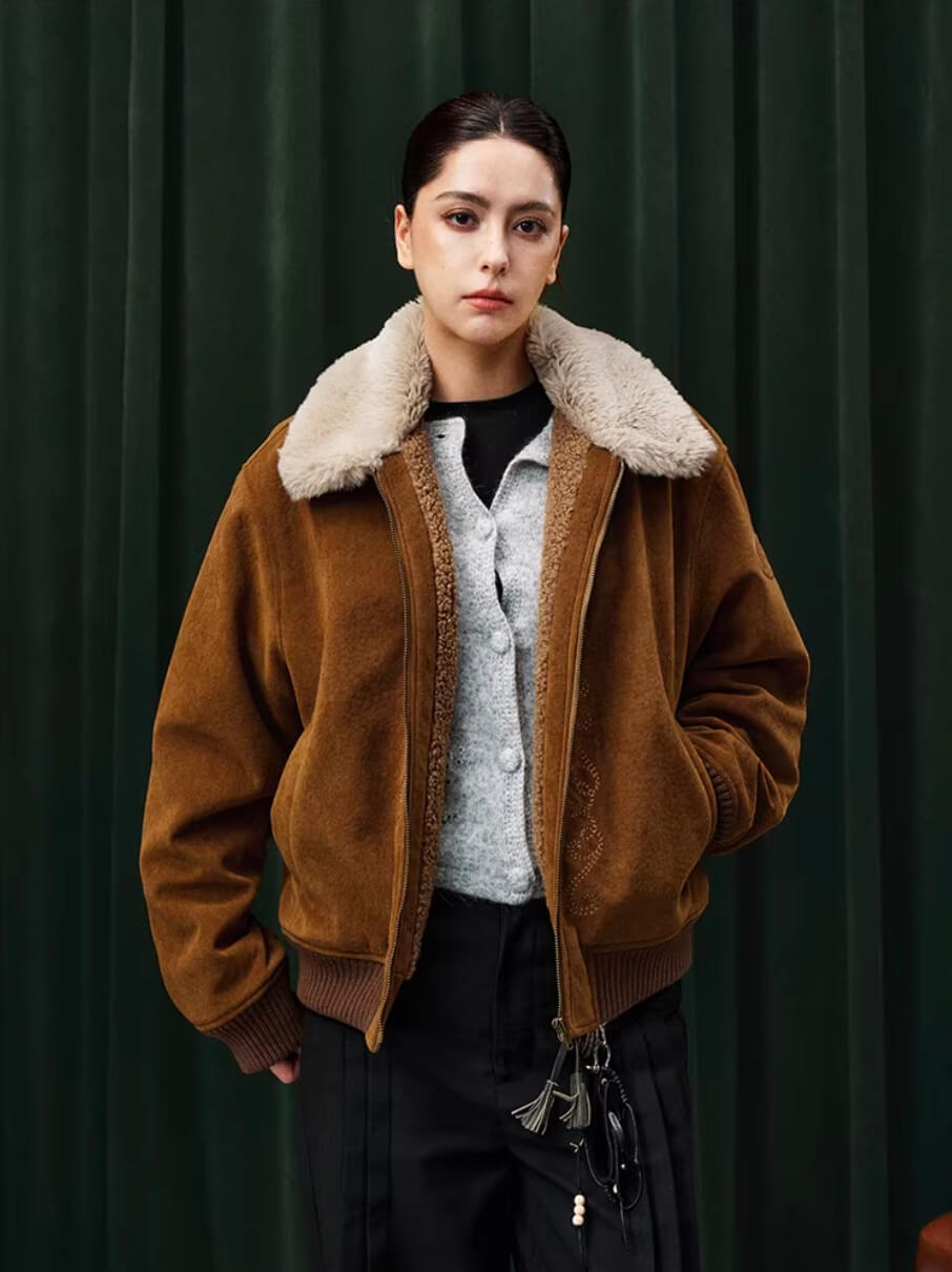 YADcrew Fur Collar Fleece Lined Bomber Jacket